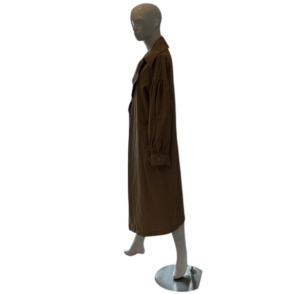 The Hidden Bee Puff Sleeve Cotton Tan Maxi Open Trench Coat Size M - Picture 6 of 13